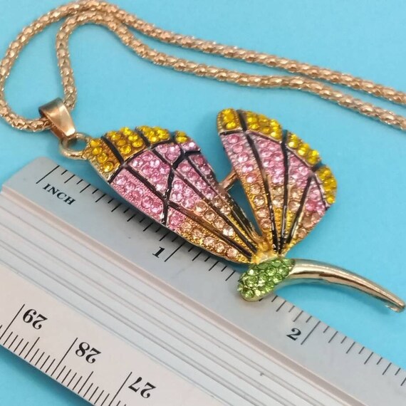 Jewerly, Necklace, Butterfly Pendant, Colored Rhi… - image 3