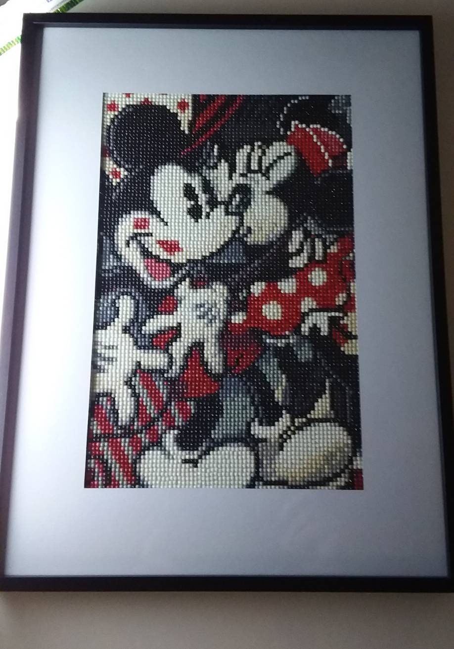 Diamond Dot, Wall Art, Mickey and Minnie Mouse, Disney, Completed, Matted,  Framed, Black Frame, Glass, Hanging 2021, W114 