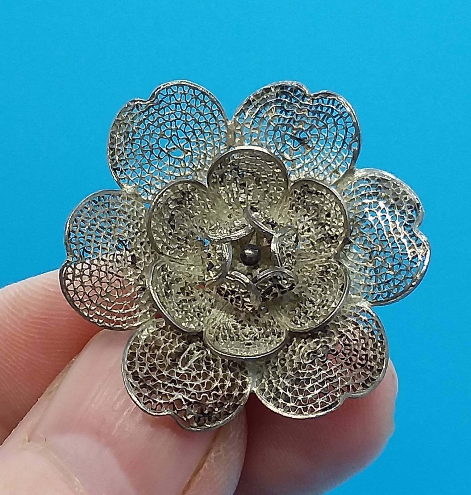 Jewelry, Brooch, 925 Silver, Flower, Six Pedal Flower, Three