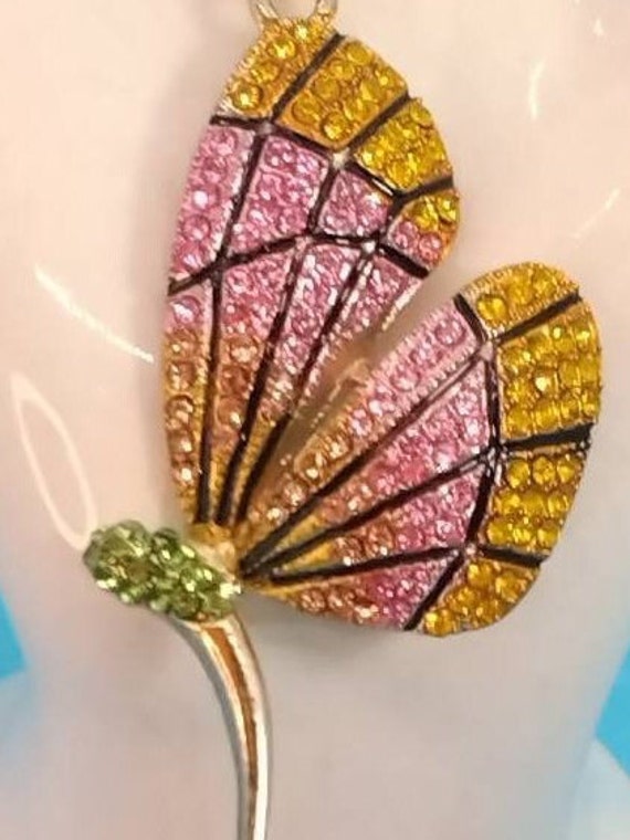 Jewerly, Necklace, Butterfly Pendant, Colored Rhi… - image 2