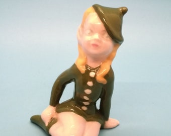 Vintage Handpainted Ceramic Pixie Figurine, Holland Mold, 1950s