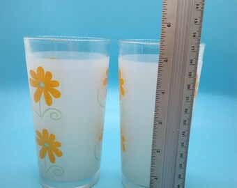 Vintage Frosted Glass Set, Yellow Daisy Print, 1970s - Etsy