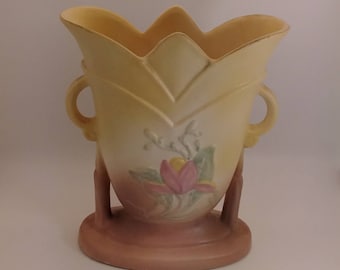Vintage Hull Pottery Vase, USA, Yellow Pink Magnolia, Art Deco