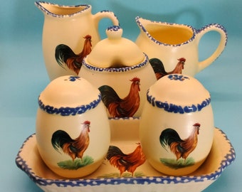 Salt And Pepper, Shakers, Roosterware, Majestic Rooster, Country Farmhouse, Gryphonware, China, 1970s, Used Vintage