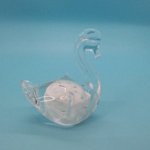 Art Glass, Swan, Solid Glass Swan, Swan Figurine, Cased White Glass Swan, Smooth Clean Pontel, Made by Mandorp, Sweden, 1970s Used Vintage.