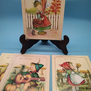 Éphémères, cartes de guérison, lot de quatre, motifs assortis, expression biblique à l'intérieur, salutation intérieure, avec enveloppes, étiquette Little Helpers, vtg des années 80