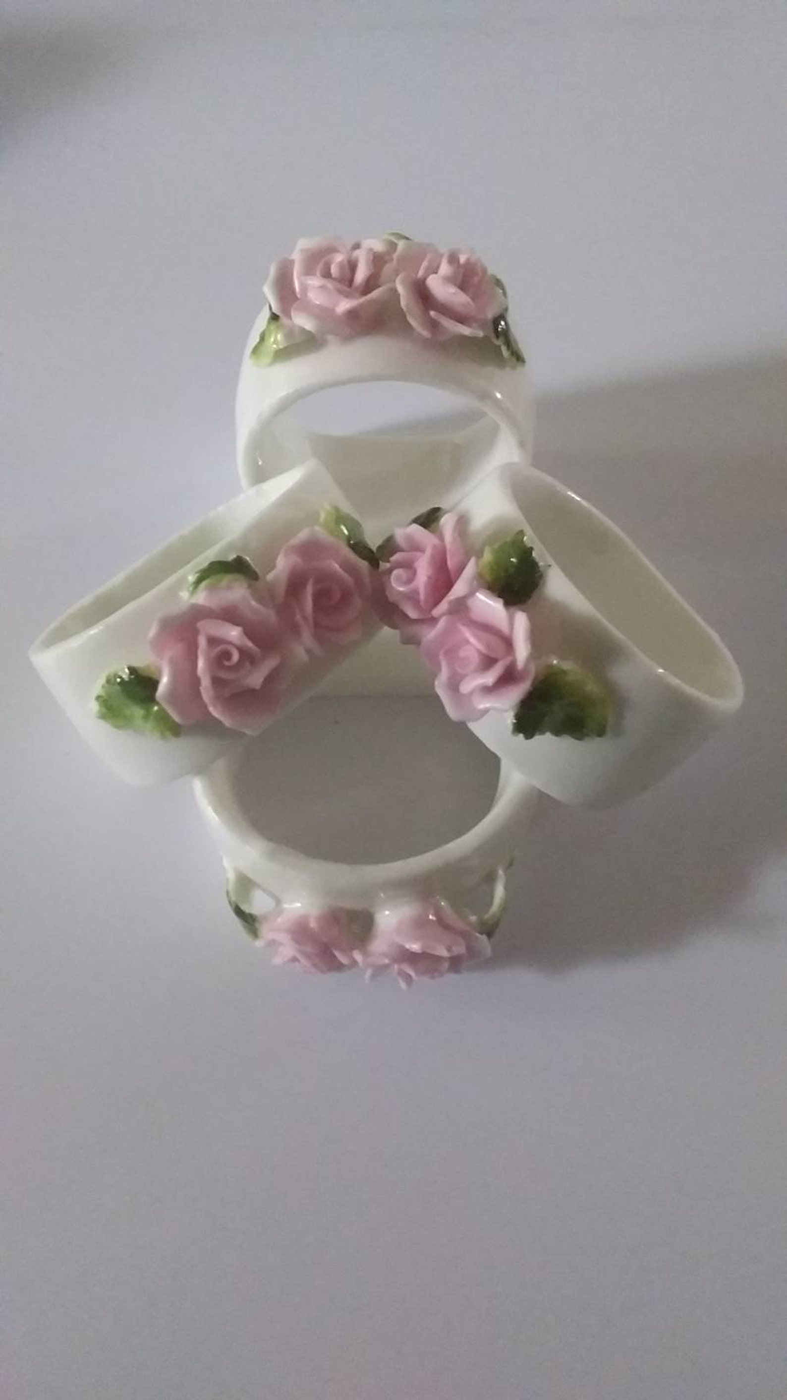 Napkin rings holders Ceramic with two ceramic flowers and Etsy