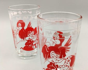 Vintage Anchor Hocking Swanky Swigs Juice Glasses, Red Baby Animal Print,