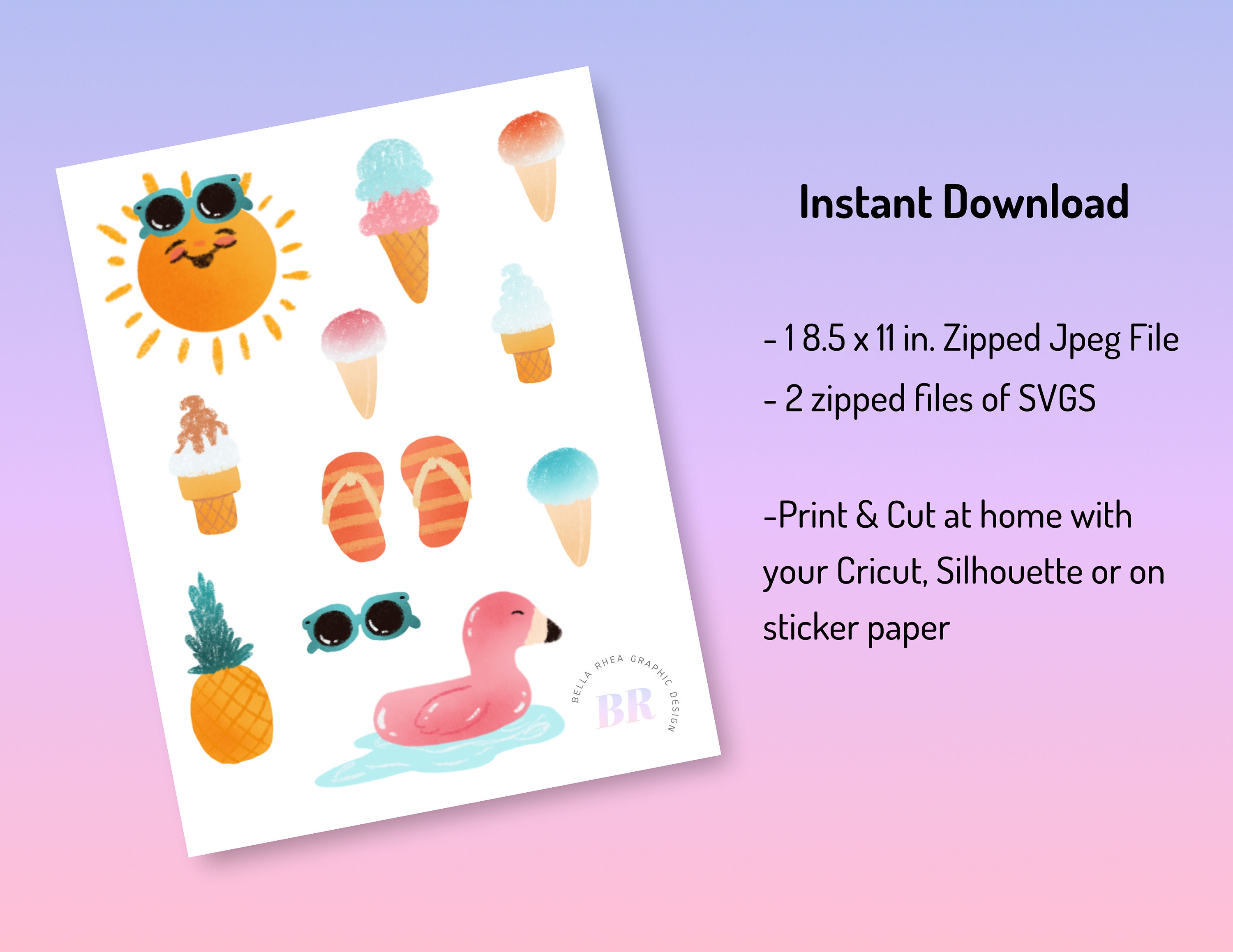 Printable Summer Stickers, SVG Stickers, Print and Cut Summer Stickers ...
