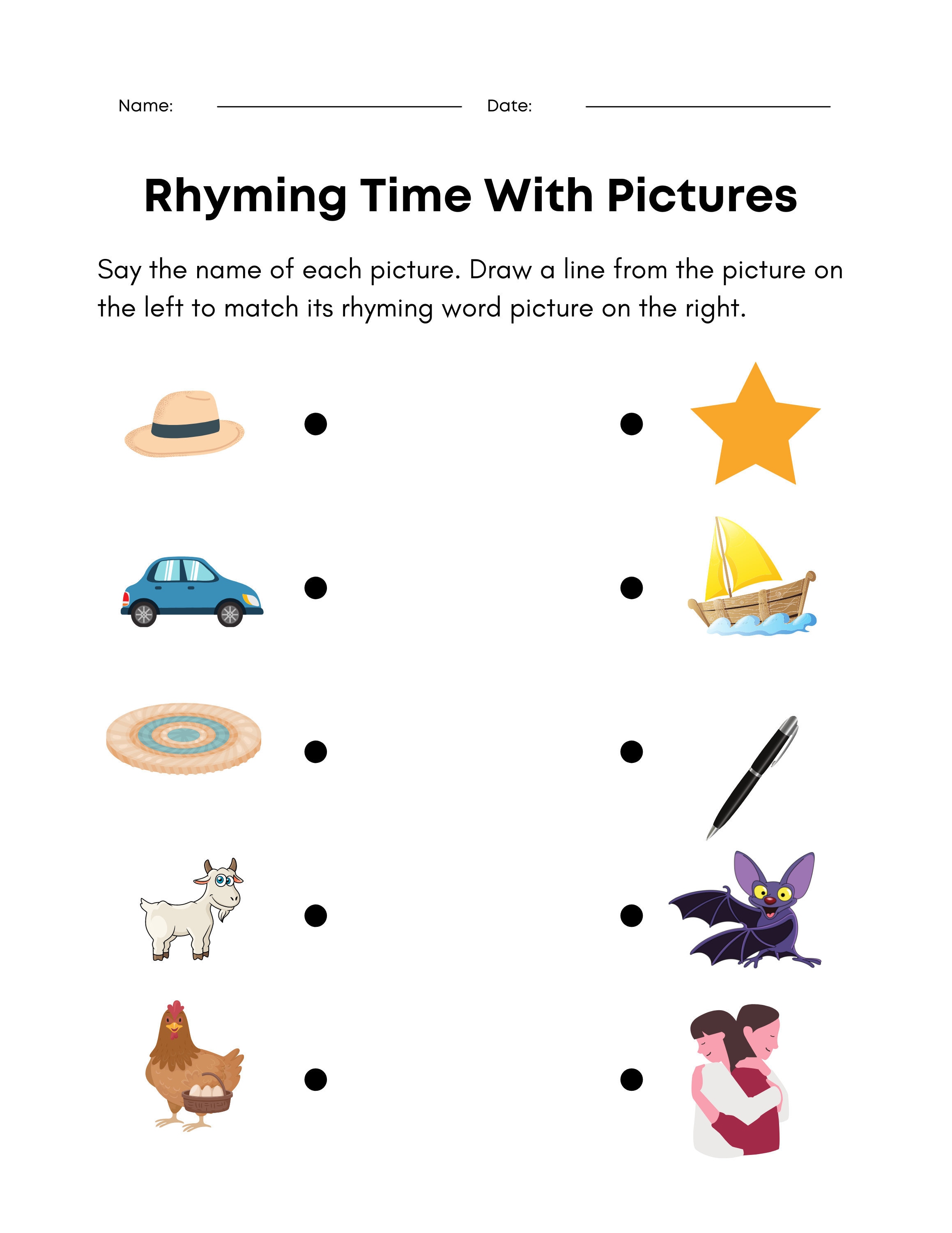 Rhyming Words Printable Worksheets Kindergarten &amp; First Grade - Etsy