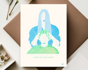 Listen To Your Heart| Indigo Print Self Care / Xmas / New Year / Greetings Postcard
