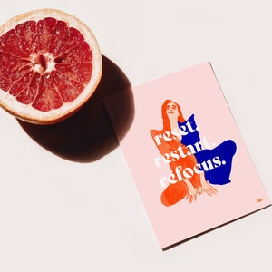 Réinitialiser Redémarrer Refocus | Risograph Print Self Care / Carte de Noël
