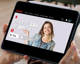 Plantilla de cumpleaños de Netflix | Plantilla de vídeo de Canva | Tráiler de película personal para cumpleaños | Regalo en vídeo DIY | Regalo único para cumpleaños