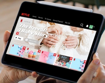Plantilla para revelar el género de tu bebé en Netflix | Plantilla de video de Canva | Noticias originales sobre bebés | Revelación digital del género | Anuncio original de embarazo
