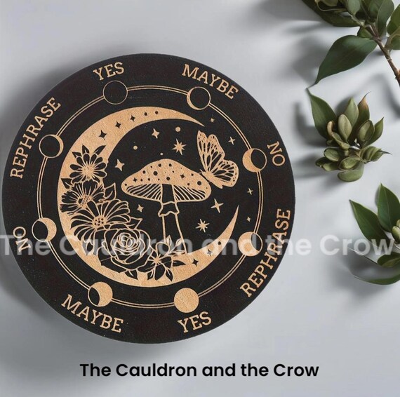 Moon and Mushroom Wooden Pendulum 6" Divination Board with free Pendulum