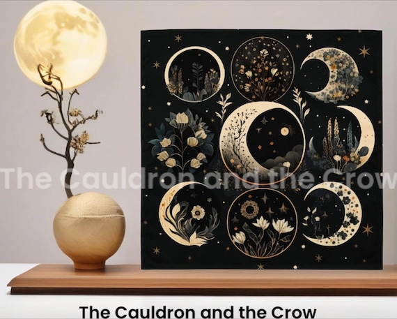 Golden Harvest- Seasons of the Moon Floral Altar Cloth, Pentacle, Tarot, Divination Table Cloth  Size 19.2"