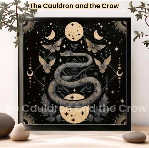 Golden Snake Altar Cloth, Wicca Altar Supplies,  Tarot Deck Napkin, Home Decor,Witchcraft, Tarot Cloth - Size 19.2" x 19.2"