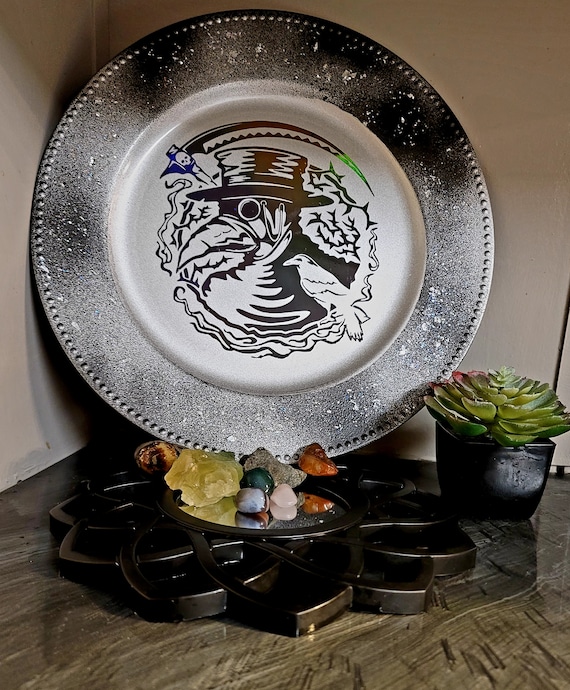 13"-"THE PLAGUE DOCTOR"  Magic Decorative Tray for Crystals, Jewelry, Tarot Cards, Meditation, Altar, Sacred Space.