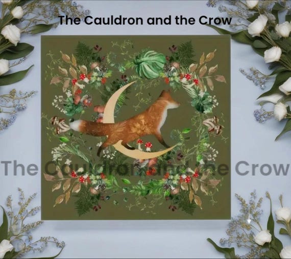 The Teumessian Fox Tarot and Altar Coth with Delicate Floral Border/ Wicca Altar Cloth/Oracle Cloth - Owl + Ivy Divination Table Cloth