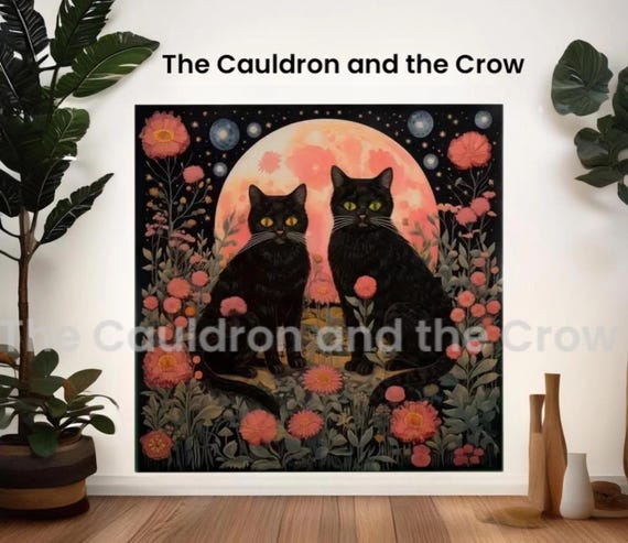Bloom As You Are Spiritual Black Cats Altar Cloth,Flowers & Cat Cloth for Display - Black Cat Oracle Cloth - Cat + Flowers Divination Table
