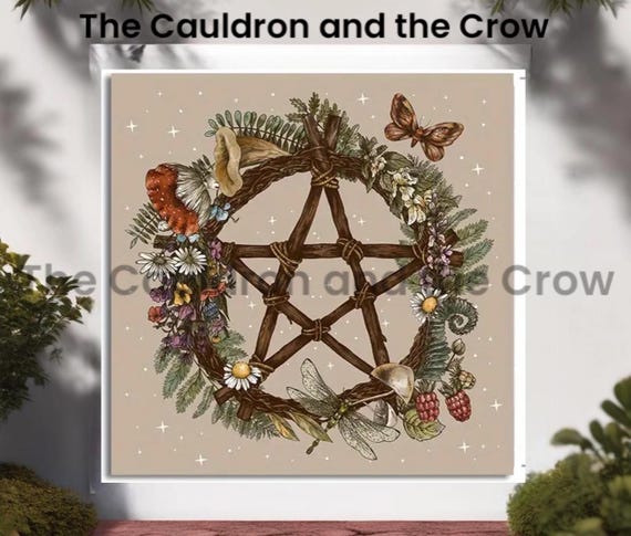 Garden Pentacle  Tan Altar ClothWicca Altar Supplies,  Tarot Deck Napkin, Home Decor, Witchcraft, Tarot Reading Cloth  Size 19.2" x 19.2"