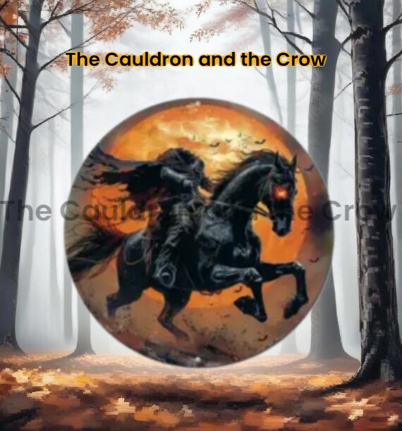 Headless Horseman Riding Round Metal 8" Sign for Altar, Shrine, Garden or Home Decor
