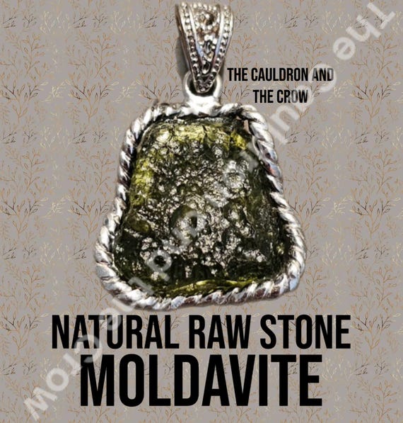 Genuine Moldavite Raw Stone Pendant 925 Sterling Silver Wrapping
