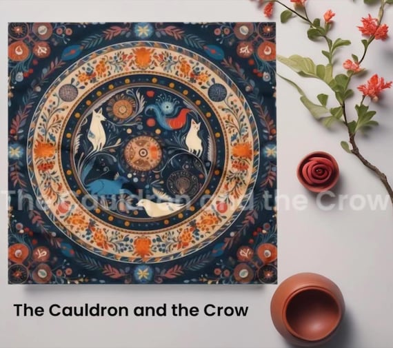 Circle of Nature -Vintage Boho Style- Altar Cloth, Pentacle, Tarot, Divination Table Cloth Size- (19.2 x 19.2 size)