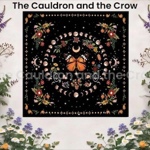 Butterfly Moon Phase Altar Cloth, Pentacle, Tarot, Divination Table Cloth  Size 19.2&quot; x 19.2&quot;