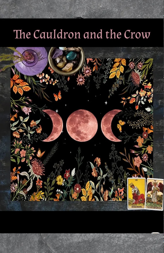 Celestial Flower Pink Triple Moon Wicca Altar Cloth, Pentacle, Tarot, Divination Table Cloth Size 19.2"