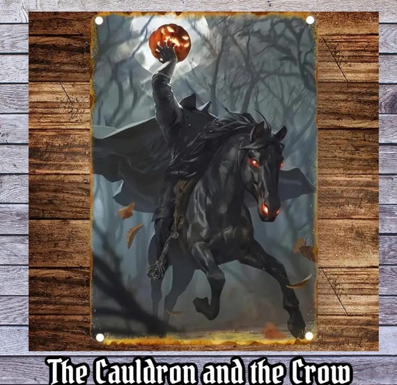 Headless Horseman Metal Sign for Altar, Shrine, Garden or Home Decor