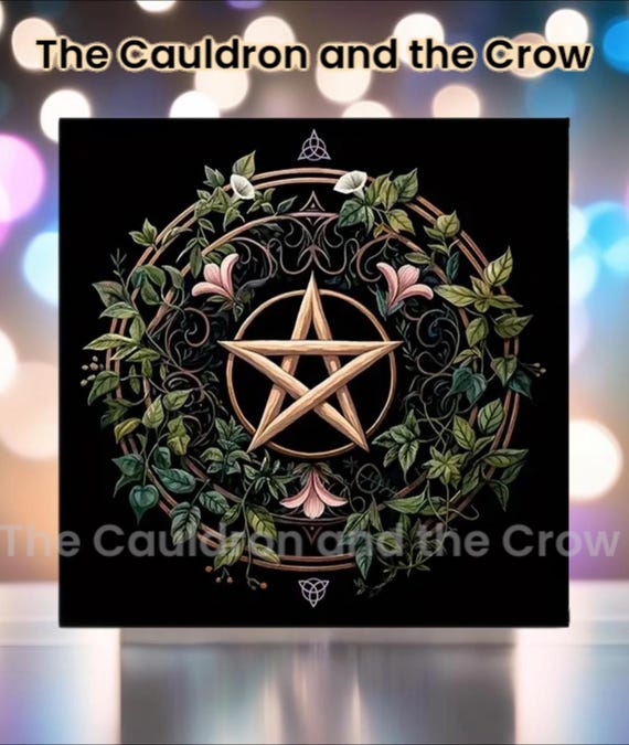 Wild Honeysuckle Pentacle Black Altar Cloth Wicca Altar Supplies,  Tarot Deck, Home Decor, Witchcraft, Tarot Reading Cloth  Size 19.2" x 19.