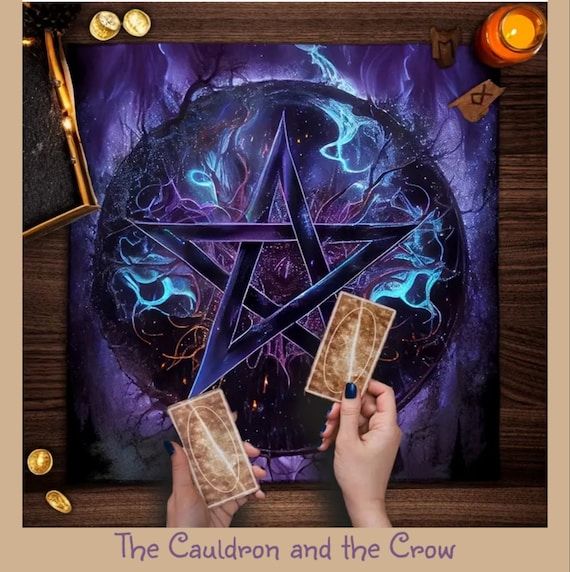 Blue Flames Pentacle Altar Cloth, Wicca Altar Supplies,  Tarot Deck Napkin, Home Decor, Witchcraft, Tarot Reading Cloth  Size 19.2" x 19.2"