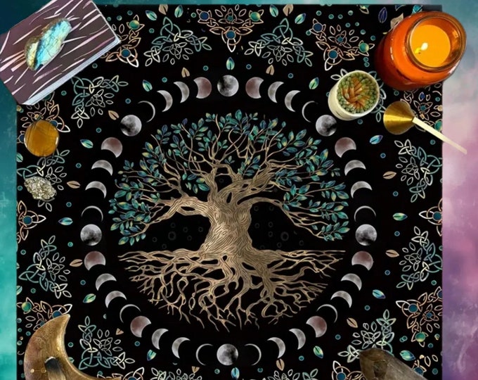 Moon Cycle Tree of Life Altar Cloth, Pentacle, Tarot, Divination Table ...