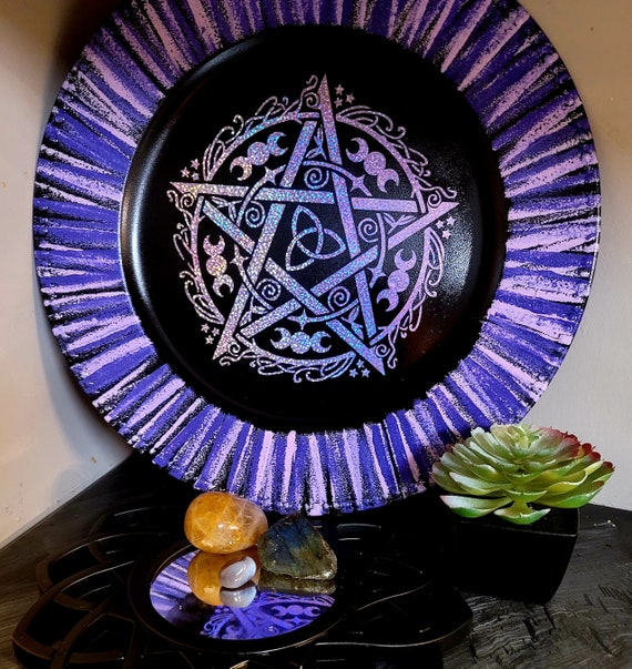 NEW:  13" Pentacle  Magic Decorative Tray for Crystals, Jewelry, Tarot Cards, Meditation, Altar, Sacred Space (Shown in Purple)