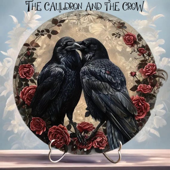 Roses and Ravens Metal Sign for Altar, Shrine, Garden or Home Decor
