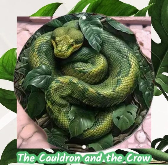 Green Tree Snake Metal Sign for Altar, Shrine, Garden or Home Decor, Reptile Decor, Snake Decor