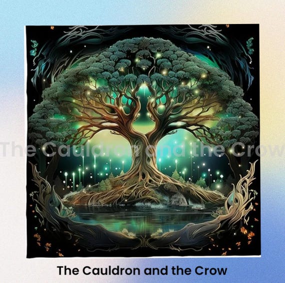 Mystical Tree of Life Altar Cloth, Pentacle, Tarot, Divination Table Cloth Size 29.5" x 29.5"