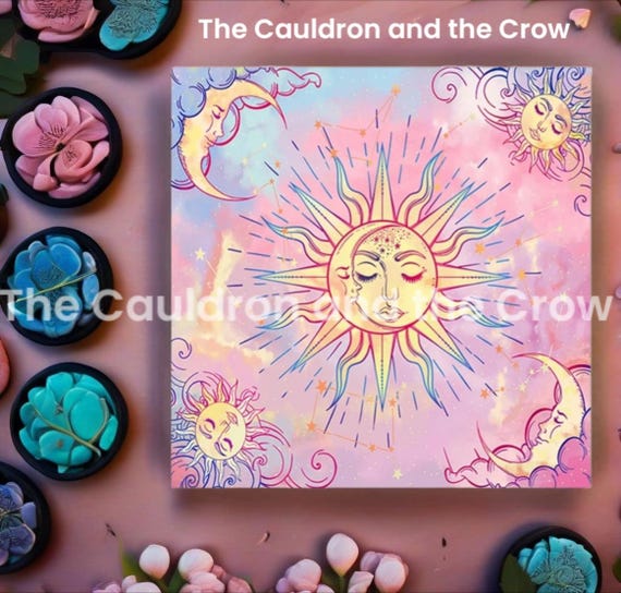 Boho Pastel Sun and Moon (Vintage Inspired) Altar Cloth, Pentacle, Tarot, Divination Table Cloth Size- (19.2" x 19.2")