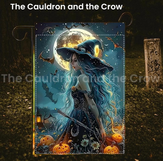 Samhain Celebration Garden Witch  Flag for patio, lawn, garden, yard, deck, porch, or veranda