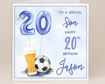 Carte 20e anniversaire de son fils | Cadeau d'anniversaire pour fils | Joyeux anniversaire fils | Conception de football et de bière