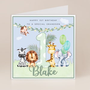 Personalised 1st 2nd 3rd Birthday Card | Safari Jungle | 1st Birthday Card For Son | Grandson | Nephew | Cousin | Brother | Godson