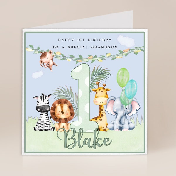 1ère 2ème 3ème carte d'anniversaire personnalisée | Safari dans la jungle | Carte d'anniversaire pour fils | Petit-fils | Neveu | Cousine | Frère | Filleul