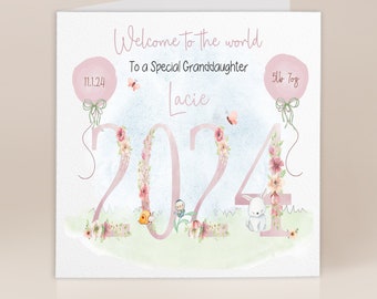 New Granddaughter Card | New Baby Girl 2024 | Welcome To The World | New Parents Card | Baby Girl Card | New Grandparents