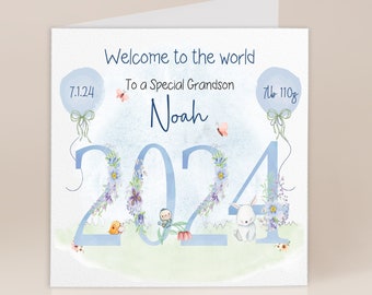 New Grandson Card | Baby Boy 2024 | Welcome To The World | New Grandson Card