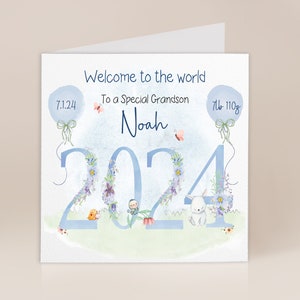 New Grandson Card | Baby Boy 2024 | Welcome To The World | New Grandson Card