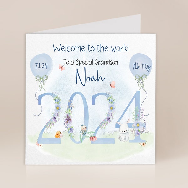 New Grandson Card | Baby Boy 2024 | Welcome To The World | New Grandson Card