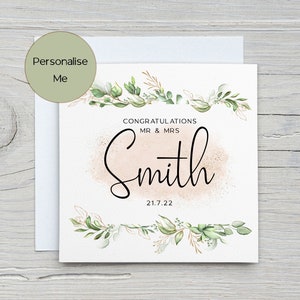 Tarjeta de boda personalizada / Diseño floral / Simple / Tarjeta clásica / Tarjeta de boda / Regalo de boda / Mr & Mrs / Boda / Tarjeta de día de boda