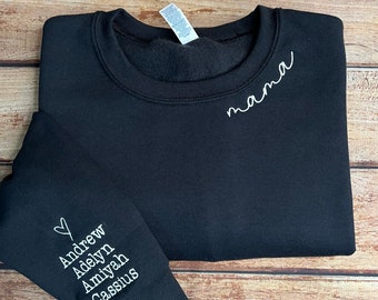 Mamá bordada en el cuello con nombres en las mangas sudaderas