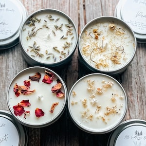 SOY CANDLE | Natural Candle | 4oz | 8oz |  Self Care | Dried Flowers | Essential Oil |
